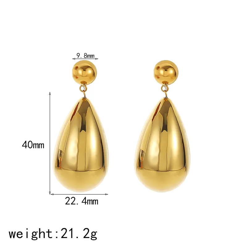 1 Pair Simple Classic Style Droplet Shape Stainless Steel 18k Gold Plated Women's Stud Earrings Picture2